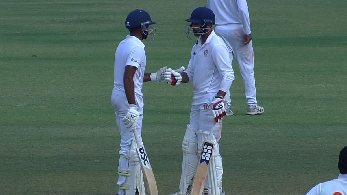 Photo: X/ @BCCIdomestic : Karnataka players during the Ranji Trophy quarterfinal match against Vidarbha on Monday.