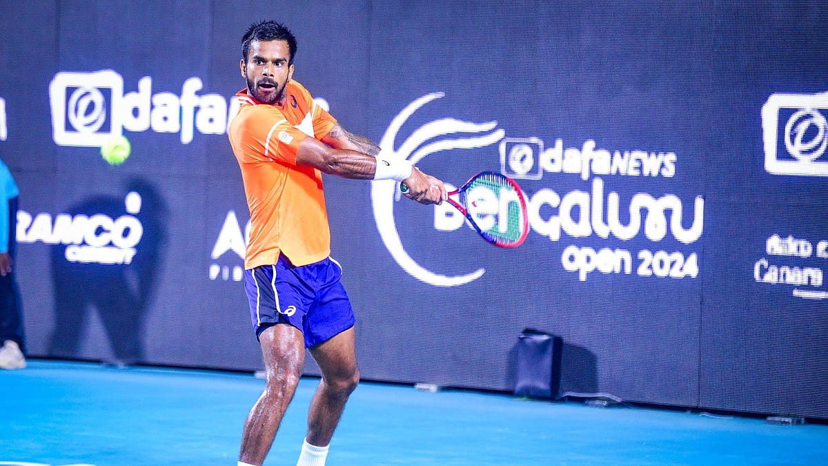 Bengaluru Open : India's Sumit Nagal in action during his quarter-final match against Australia's Adam Walton at the Bengaluru Open ATP Challenger 2024 on Friday, February 16.