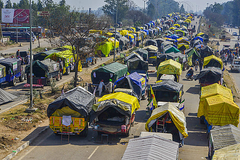 Farmers protest at Shambhu border