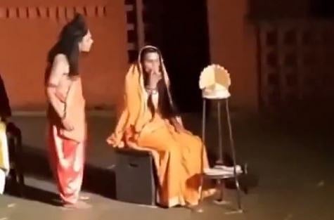 x/ @erbmjha : Visual from a play at Pune University where Sita was shown smoking a cigarette