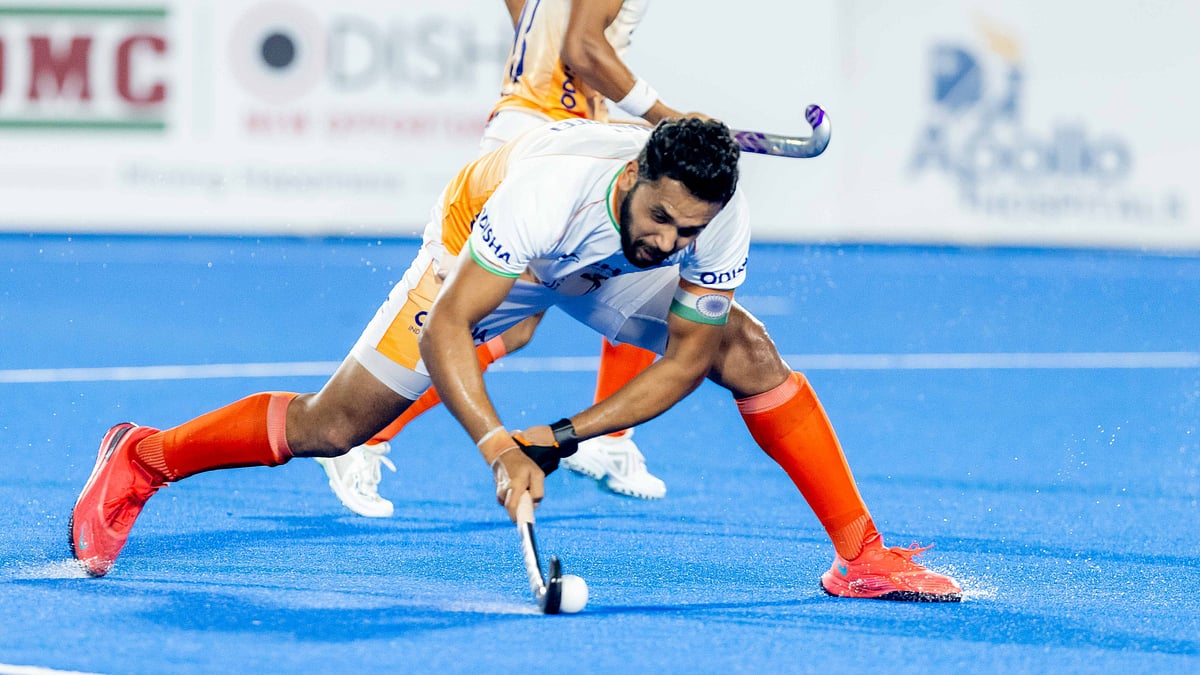 Photo: Hockey India : India men's hockey team captain Harmanpreet Singh in action.