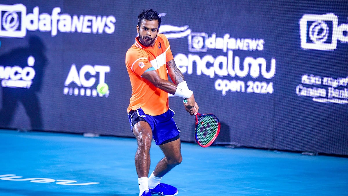 Bengaluru Open : India's Sumit Nagal in action during his singles quarter-final match against Australia's Adam Walton at the Bengaluru Open ATP Challenger 2024 on Friday, February 16 at KSLTA Stadium.