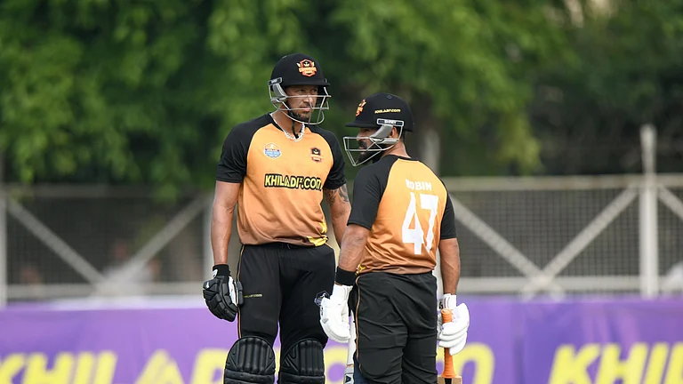 Delhi team players in Legends Cricket Trophy 2023. - Photo Courtesy: X/ @lct90balls