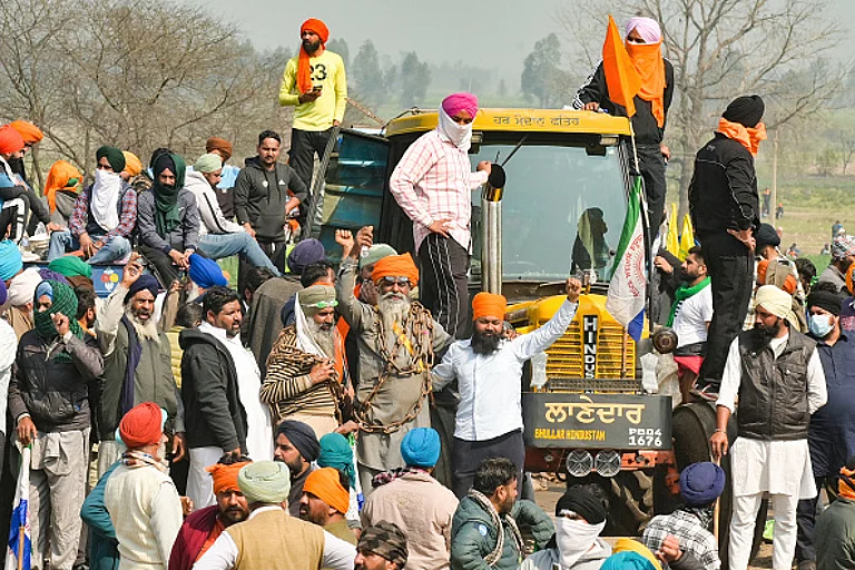 Farmers with tractors during their ‘Delhi Chalo’ protest march. - Getty Images