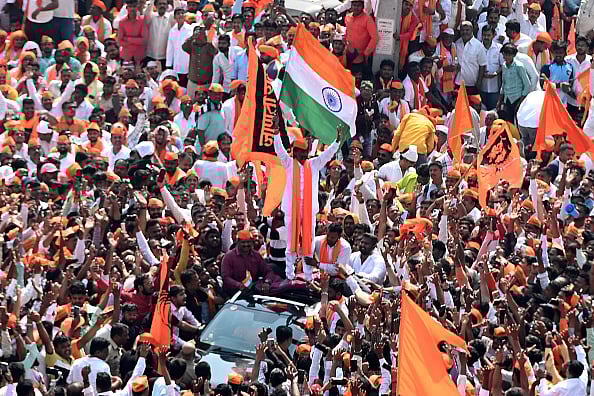 Maratha leader Manoj Jarange Patil with his supporters gathered in large numbers at Chhatrapati Shivaji Maharaj Chowk Vashi, on January 27, 2024 in Mumbai, India | - Getty Images