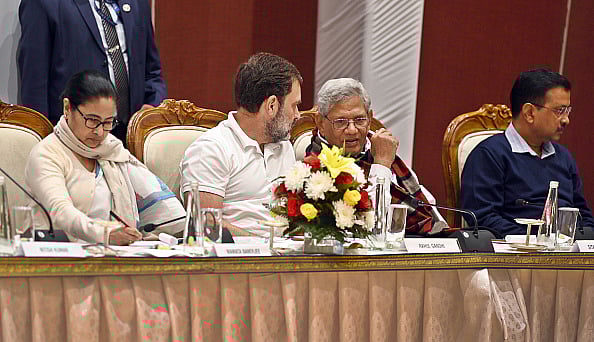 Getty Images : Leaders of the INDIA bloc parties at a meeting in Delhi.