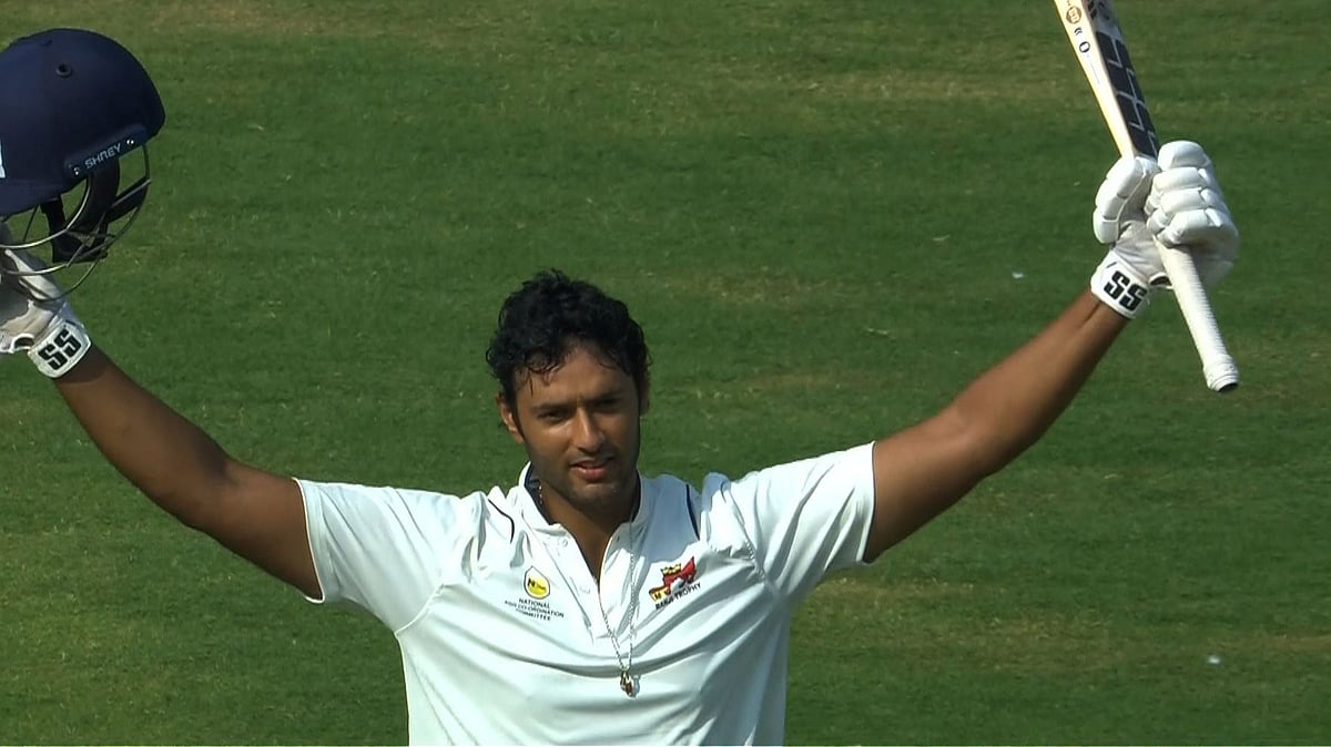 (Photo: BCCI Domestic)  : Shivam Dube in action for team Mumbai in Ranji Trophy 2024. 