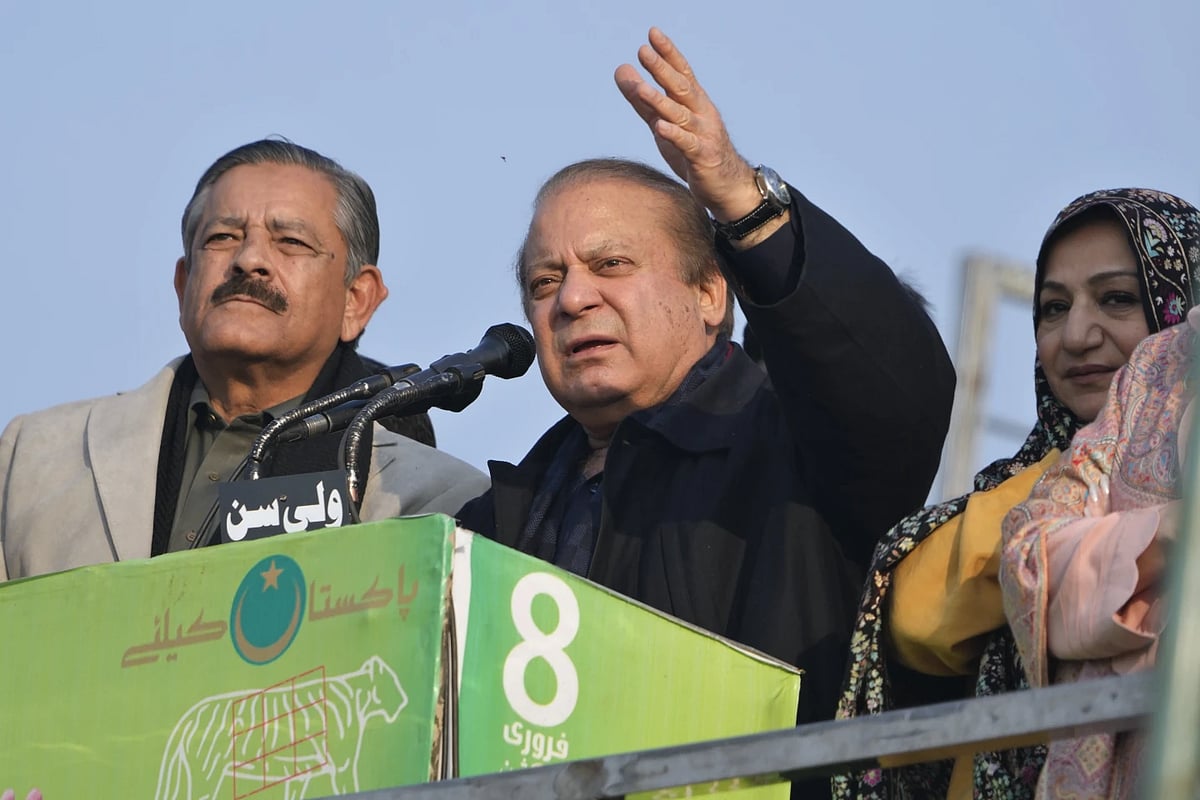 AP : Pakistan's former PM Nawaz Sharif during an election rally.