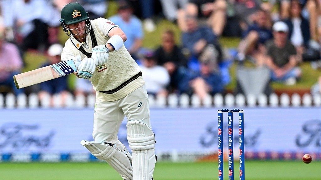 Australia's Steve Smith bats against New Zealand on Day 1 of the first Test match in Wellington, February 29, 2024. - AP