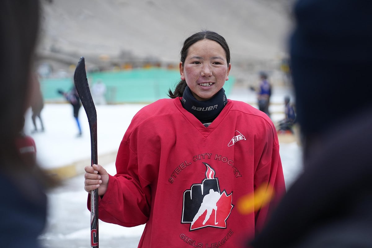 Photo: DIPR – Ladakh : India women's ice hockey player Skarma Rinchen representing the union territory of Ladakh at the NDS Stadium in Leh.