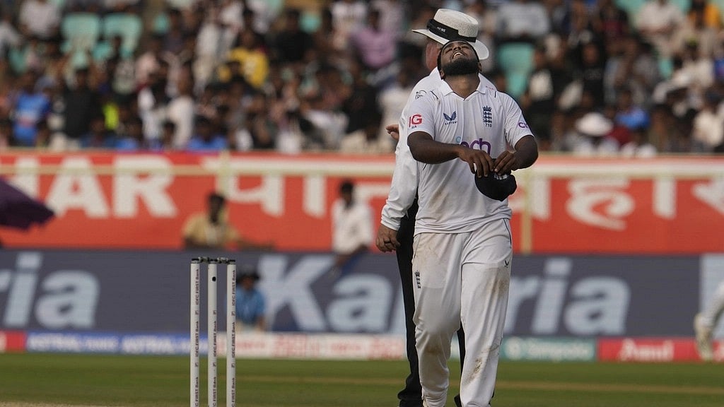 Rehan Ahmed celebrates Ravichandran Ashwin's wicket on the third day of the second cricket Test match between India and England in Visakhapatnam. - Photo: AP/Manish Swarup