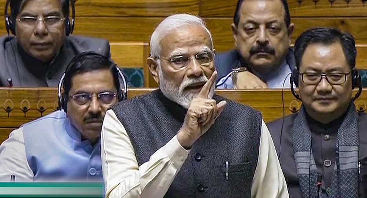 PTI : Prime Minister Narendra Modi speaking in Parliament