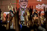 Getty Images : Narendra Modi speaks to the victorious party workers at the BJP party head quarters in New Delhi, India |