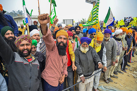 Farmers protest at Shambhu Border