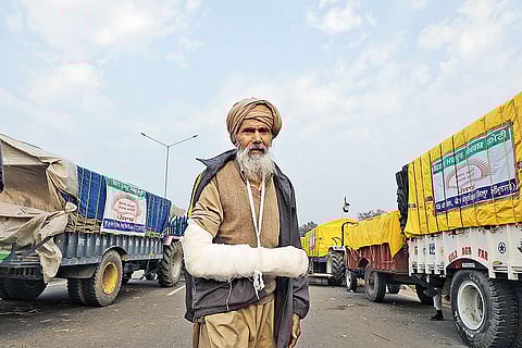 Joginder Singh, 75, who was injured in a stampede when the police fired pellets and used tear gas