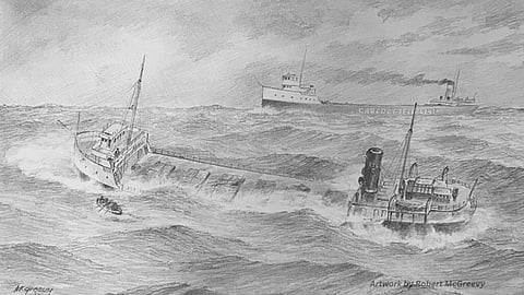 A sketch by Robert McGreevy depicting how the ship sank.