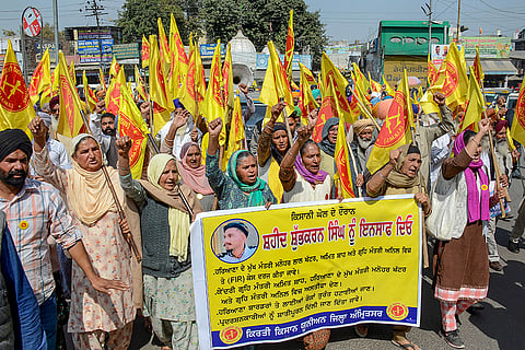 Farmers protest against Haryana govt in Amritsar