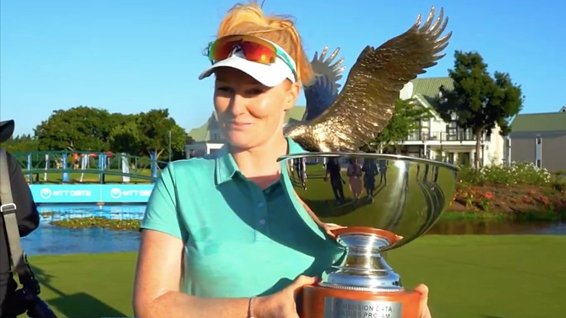 (Photo: X|@DiDataMEA) : Kylie Henry, a Scottish professional golfer wins Dimension Data Ladies Pro-Am 2024. 
