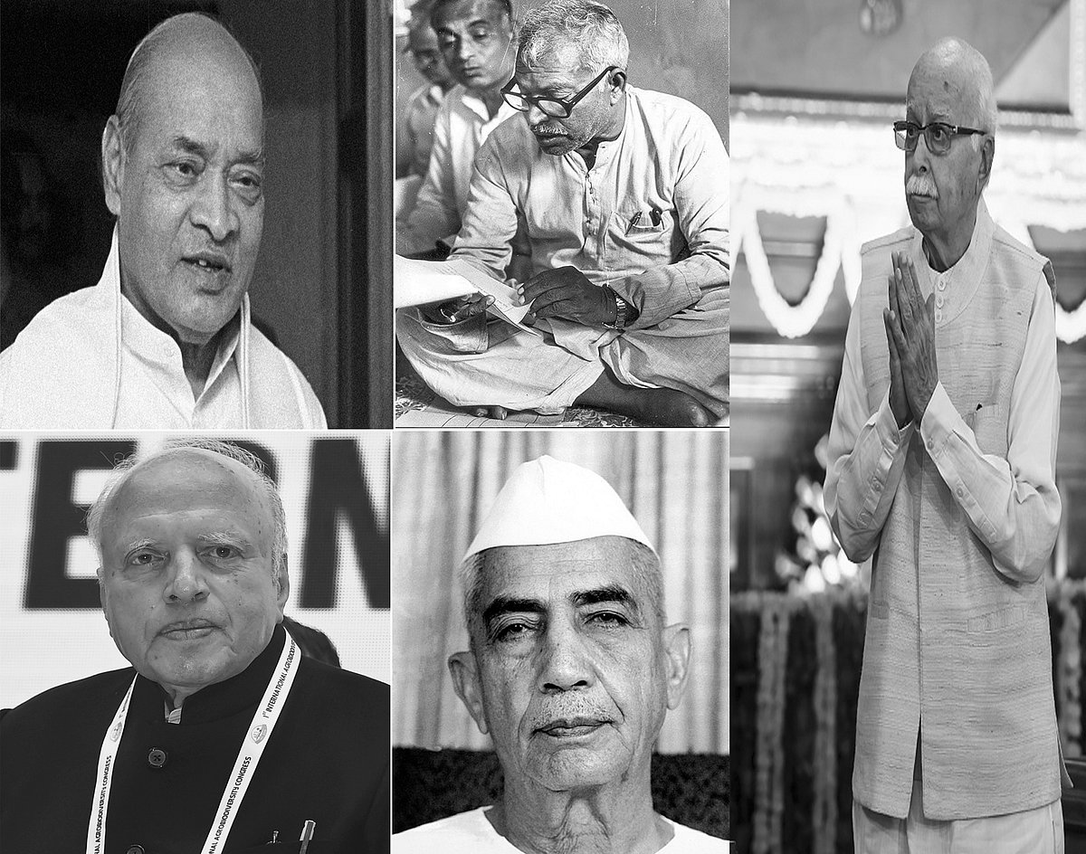 (Clockwise) PV Narashima Rao, Kapoor Thakur, LK Advani, Charan Singh and MS Swaminathan