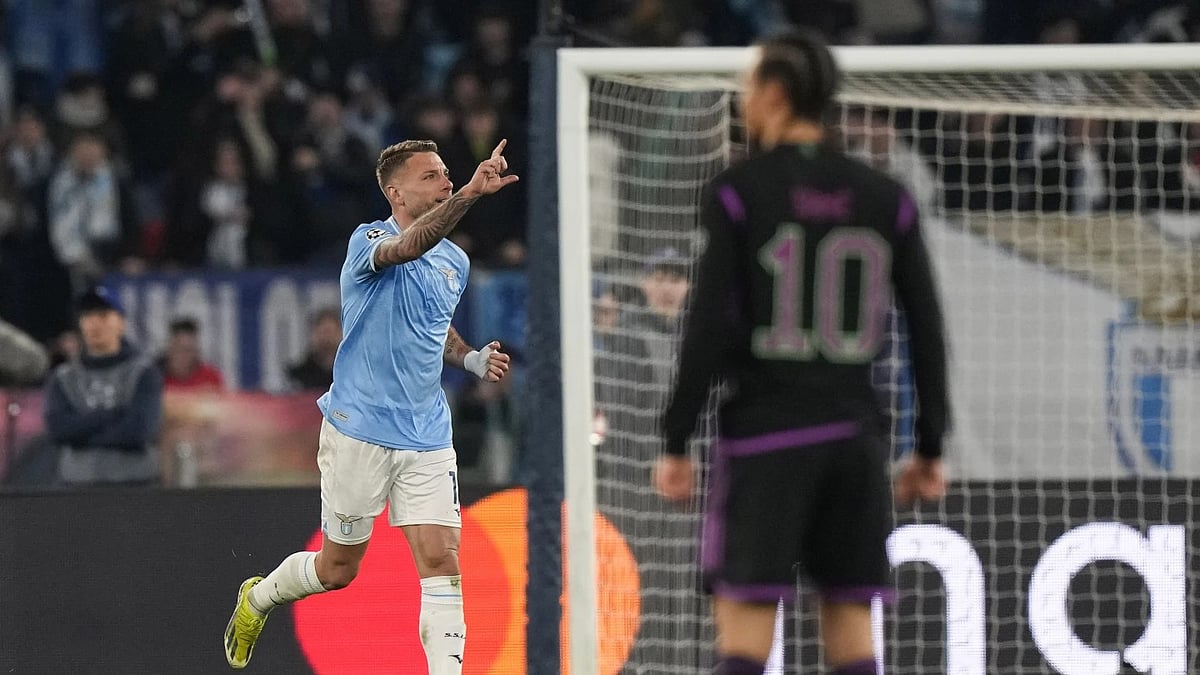 Ciro Immobile (left) celebrates the goal against Bayern Munich. - AP