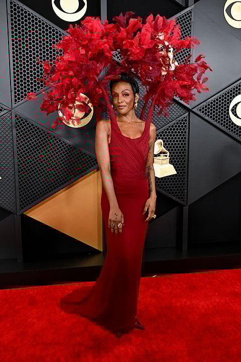 Dawn Richard wore a red Khosrov dress in the shape of a tree.