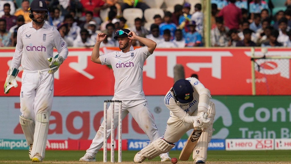 Jasprit Bumrah defends a delivery during IND's second innings. - AP