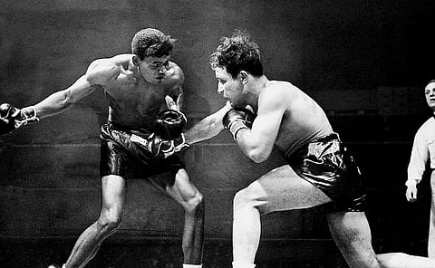 Sugar Ray Robingon sparring with Jake LaMotta