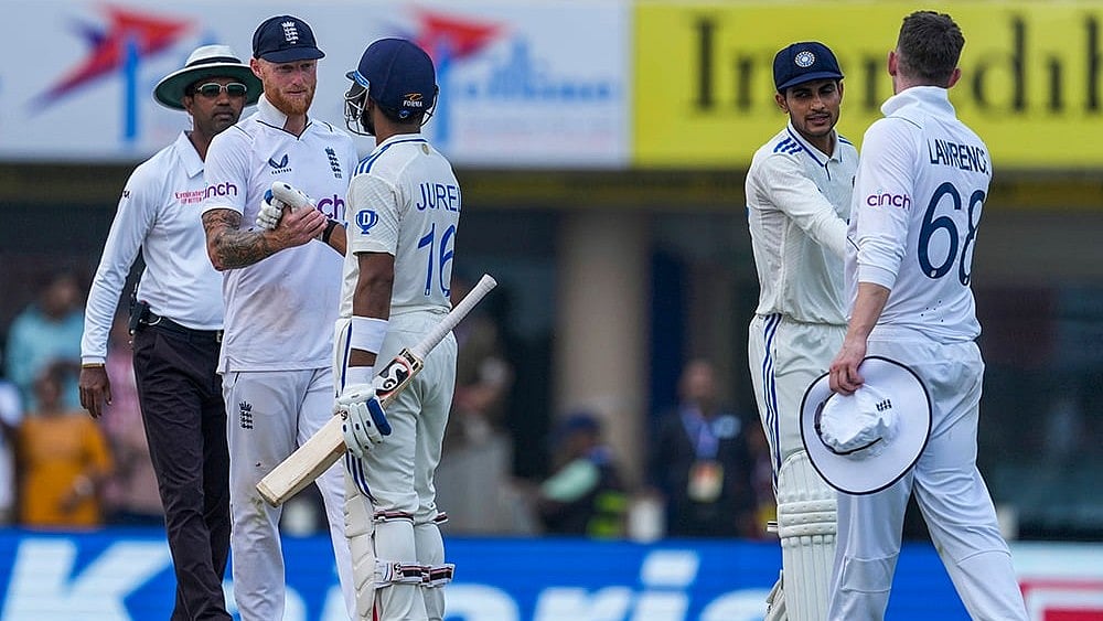 AP : Players congratulate each other at the end of day 4 of the fourth Test in Ranchi between India and England.
