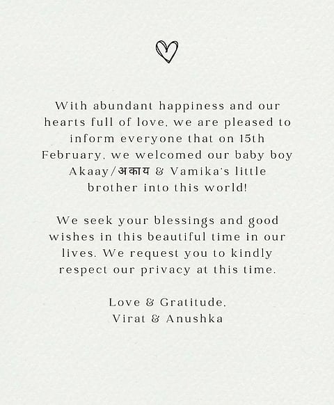 Virat Kohli and Anushka Sharma are parents again.