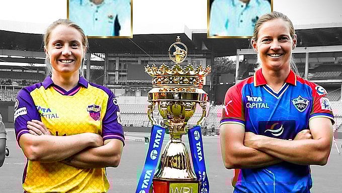 (Photo: X|Delhi Capitals)  : Delhi Capital's captain Meg Lanning right, and UP Warriorz captain, Alyssa Healy ahead of the WPL 2024 match. 