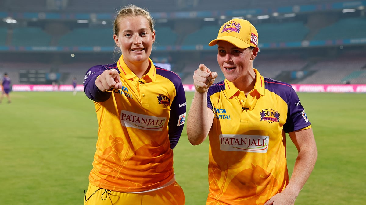 (Photo: WPL)  : Sophie Ecclestone & Grace Harris of UP Warriorz ahead of the WPL 2024 season. 