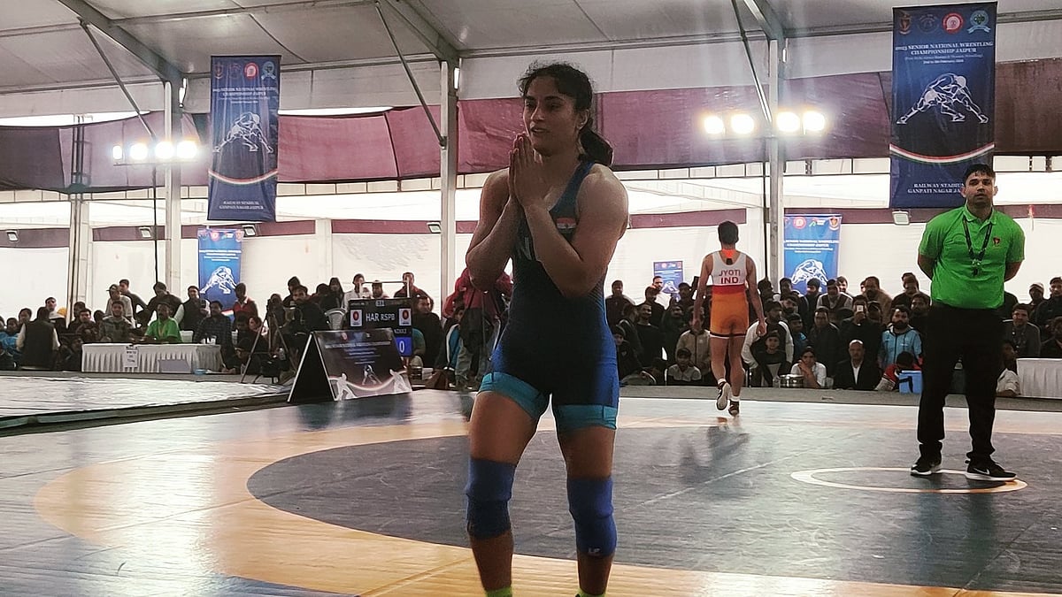 X/ @nnis_sports : Vinesh Phogat in Senior National Wrestling Championship 2024.