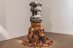 Photo: Vadhera Art Gallery : Ode to Truth: ’Salutes’, artwork by Riyas Komu.
