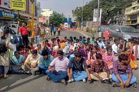 Visually-impaired people protest in Chennai