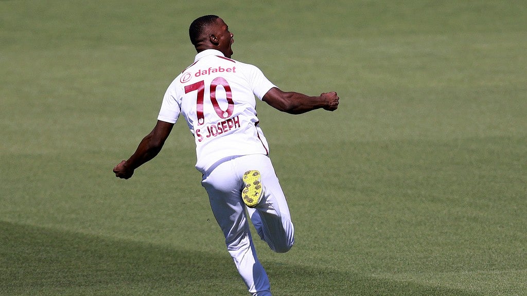 AP Photo/James Elsby : West Indies pacer Shamar Joseph.