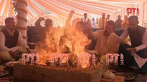 PTI/Twitter : Union Minister Smriti Irani performs 'griha pravesh' in Amethi.|