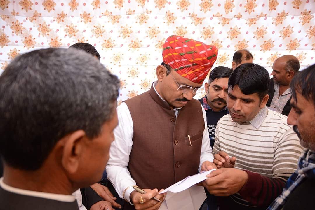 Rajasthan Deputy Chief Minister Prem Chand Bairwa at a public hearing of people's grievances 