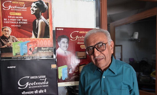 Getty Images : Veteran Radio presenter Ameen Sayani during an interview at his recording studio in Colaba on February 10, 2014