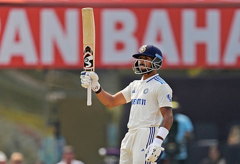 Dhruv Jurel celebrates his fifty on the third day of the fourth Test match between England and India in Ranchi on February 25.