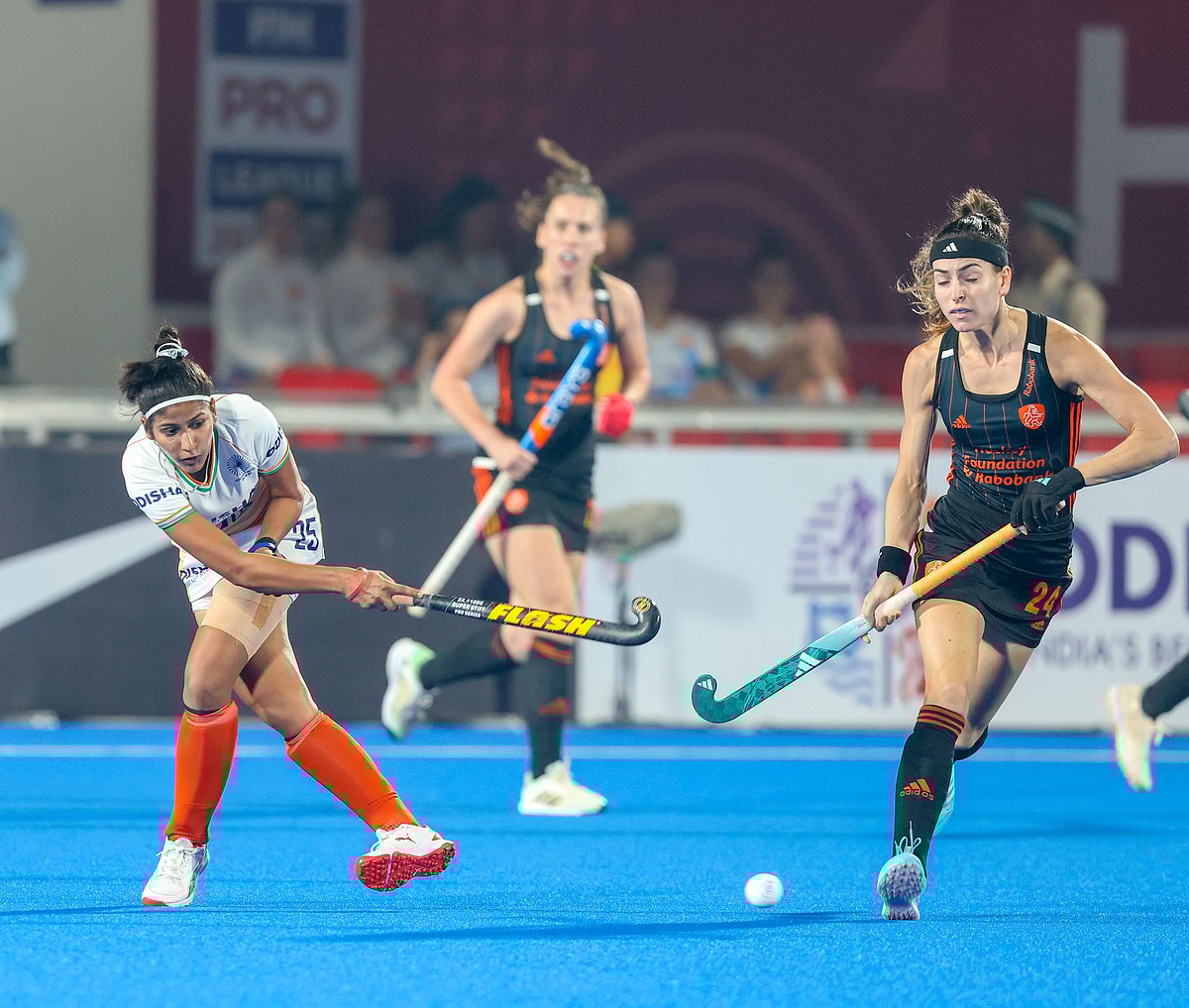 Photo: Hockey India : Action from the India vs Netherlands match at the Women's FIH Pro League 2023-24 in Bhubaneswar.