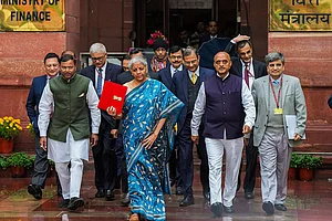 Photo: PTI/ Manvender Vashist Lav : Nirmala Sitharaman presents the Interim Budget 2024