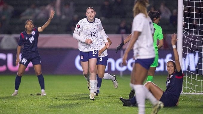 (Photo: X|@GoldCup) : Olivia Moultrie goals twice in United States dominant 5-0 win over Dominican Republic at the inaugural CONCACAF Women's Gold Cup on February 21, Wednesday, 2024. 