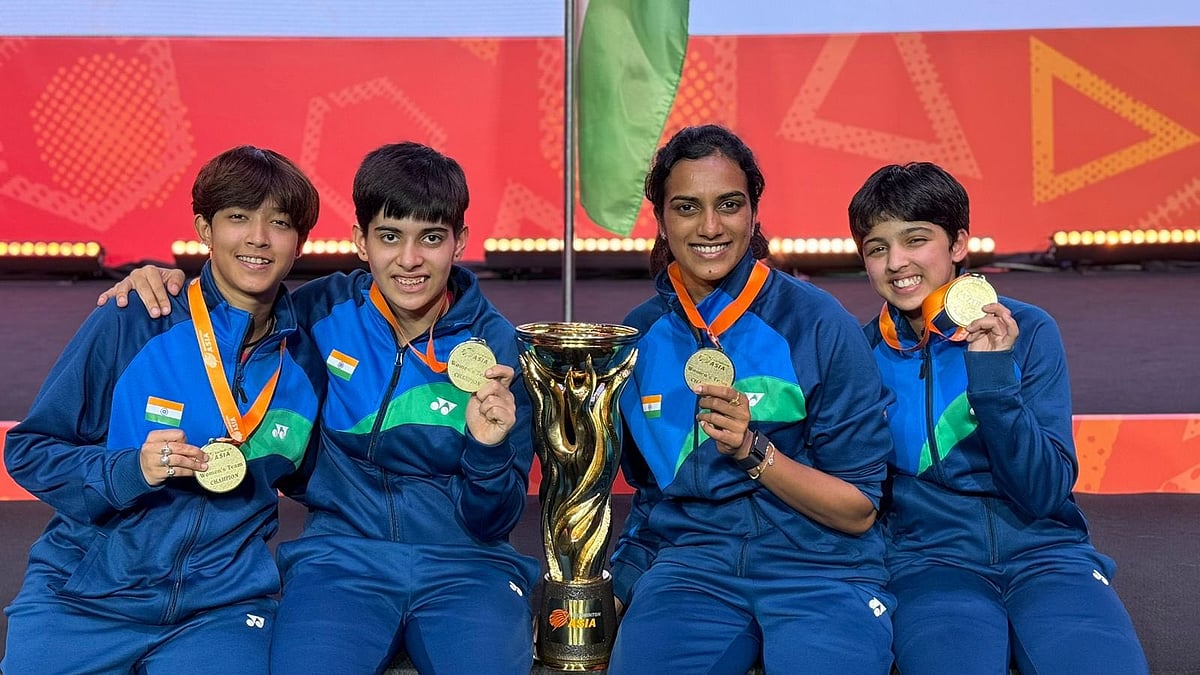 X/BAI Media : The victorious Indian women's team at the Badminton Asia Team Championships 2024 in Shah Alam, Malaysia on Sunday, February 18.