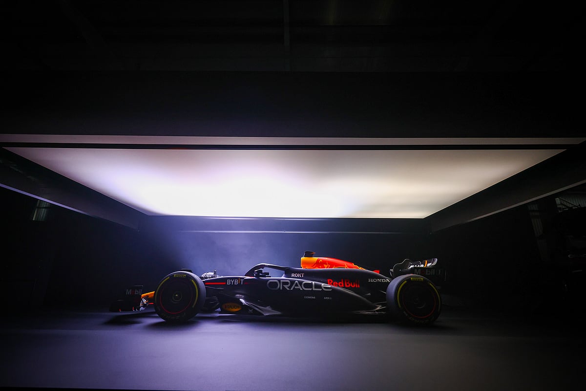 | Photo by Mark Thompson/Getty Images for Red Bull Racing : Oracle Red Bull Racing RB20 Car Launch