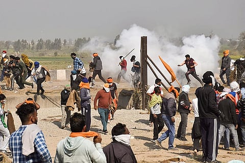 Farmers protest at Shambhu Border
