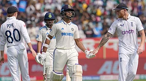 AP/Manish Swarup : Yashasvi Jaiswal (C) walks back to the pavillion after being dismissed.