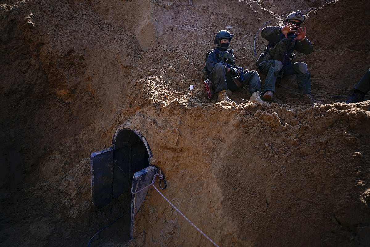 AP : A small entrance in UNWRA compound where the military discovered tunnels underneath the main headquarters of UN Agency that the Israel Military alleges Hamas militants used to attack its forces during a ground operation in Gaza.