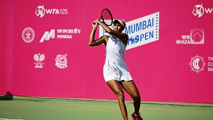 (Photo: X|@AITA__Tennis) : Indian tennis player, Shrivalli Bhadimipaty, crashed out at the WTA Mumbai Open 2024 in the second round. 