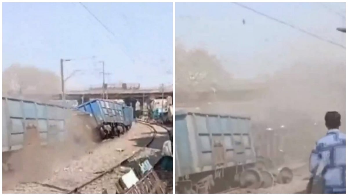 Screen grab from video posted on X/PTI_News : The train derailed near a residential colony