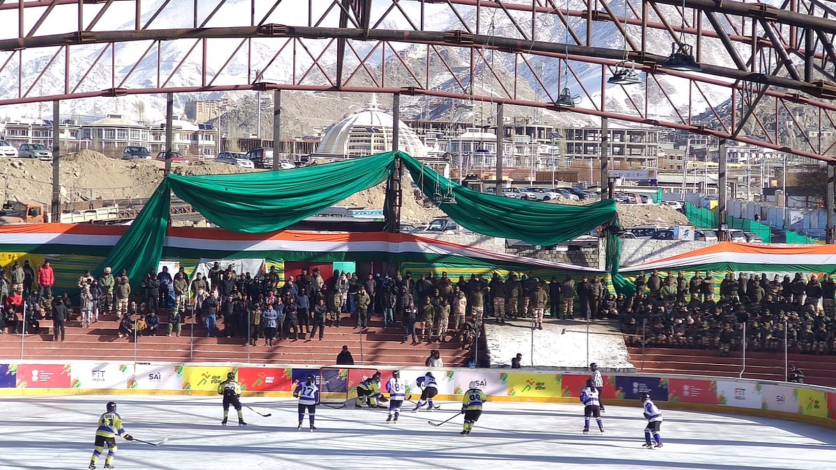 Photo: Khelo India : Army and ITBP played the Khelo India Winter Games 2024 men’s ice hockey final at the NDS sports complex ice rink on February 6.